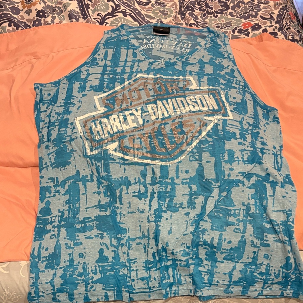 Harley-Davidson Teal and White Graphic Tank